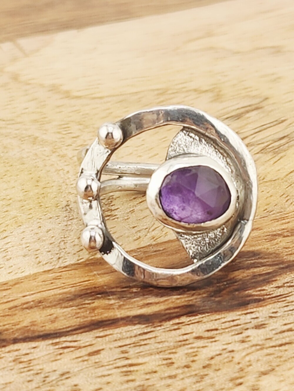 AMETHYST ROSE-CUT GEMSTONE CIRCLE RING HANDMADE IN STERLING SILVER SIZE 9 - Picture 4 of 16